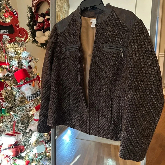 Chico’s Tweed Metallic Full Zip Jacket SIze‎ 2 - Picture 1 of 14